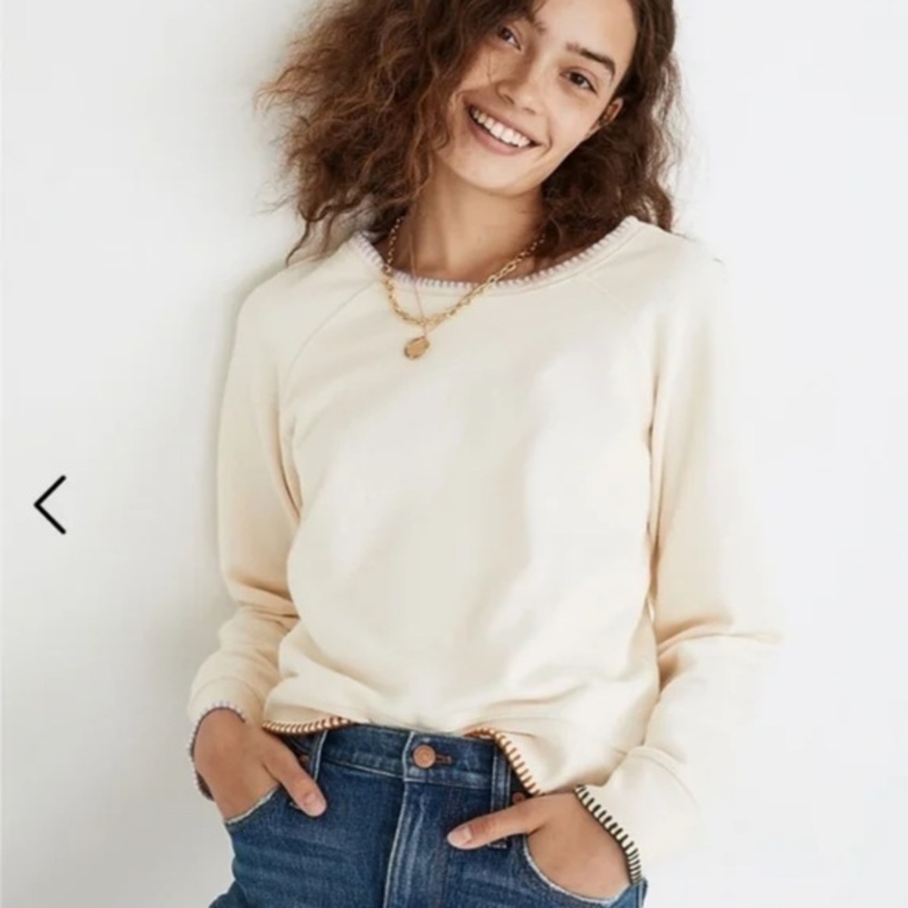 Madewell Women's Cream Blanket Stitch Embroidery Shrunken Sweatshirt EUC M #1167